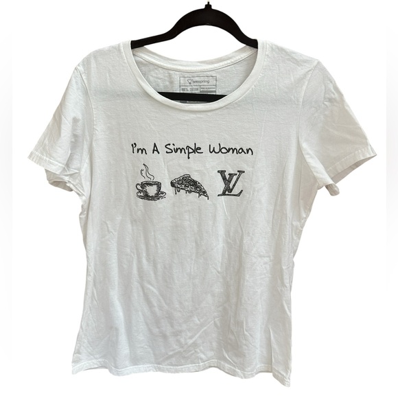 Teespring "I'm A Simple Woman" Coffee, Pizza, Louis Vuitton Logo WhiteTee Sz XL - Picture 1 of 4